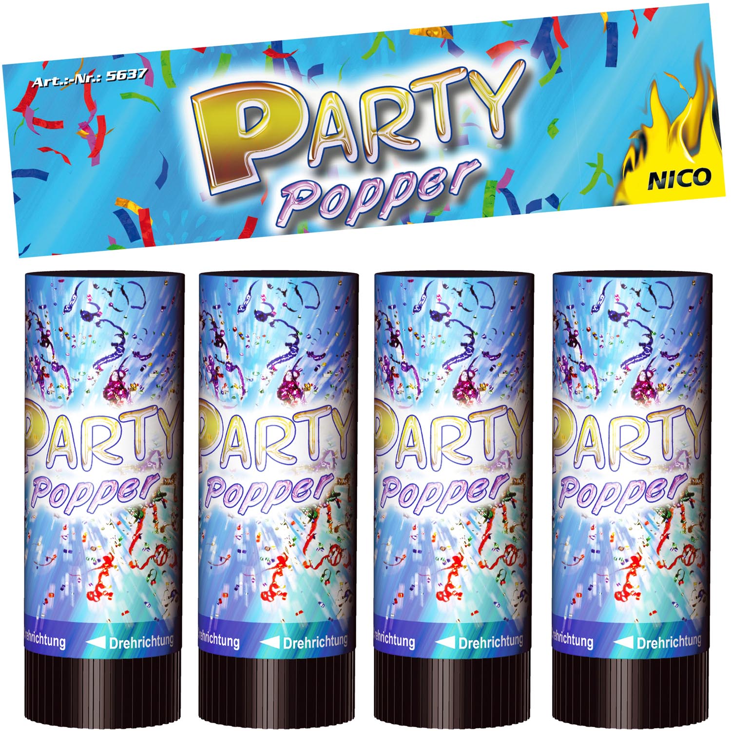 Party Popper 10 cm, 4er-Btl.